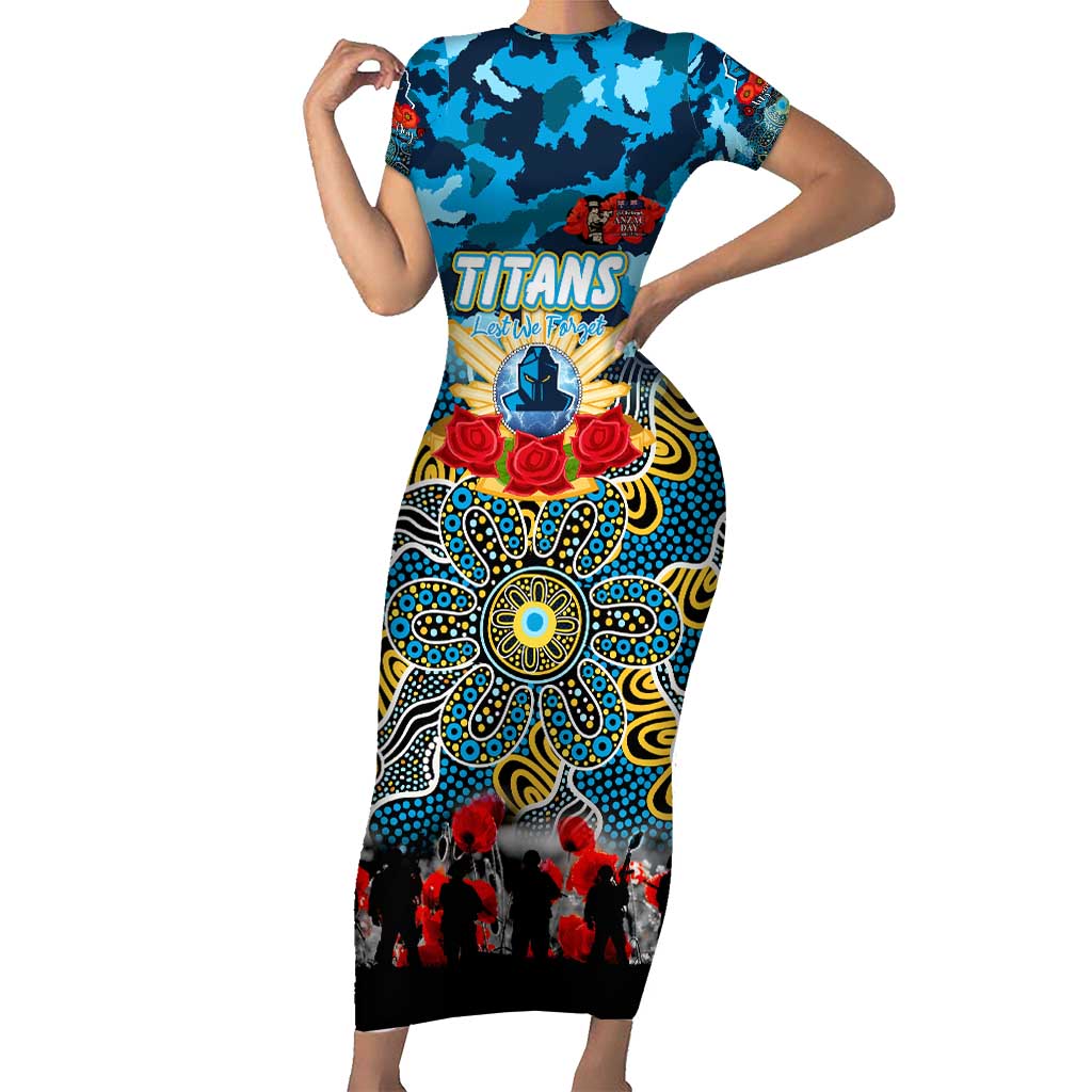 Personalized Titans ANZAC Day Family Matching Short Sleeve Bodycon Dress and Hawaiian Shirt Australian Army - Lest We Forget