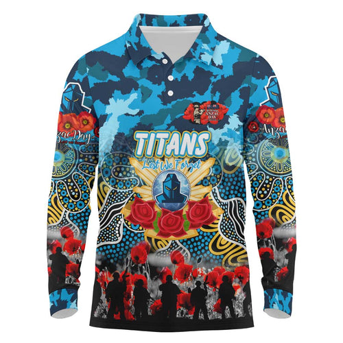 Personalized Titans ANZAC Day Long Sleeve Polo Shirt Australian Army - Lest We Forget