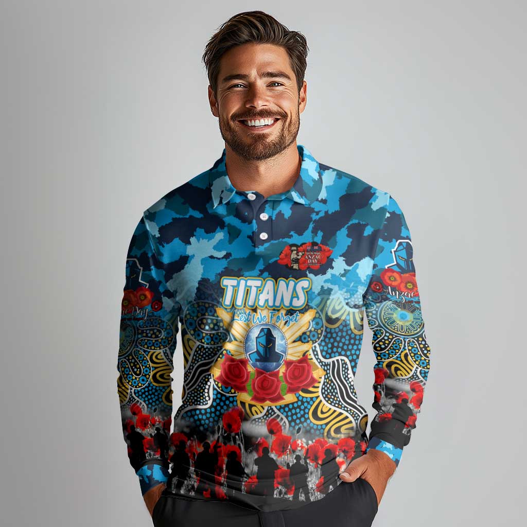 Personalized Titans ANZAC Day Long Sleeve Polo Shirt Australian Army - Lest We Forget