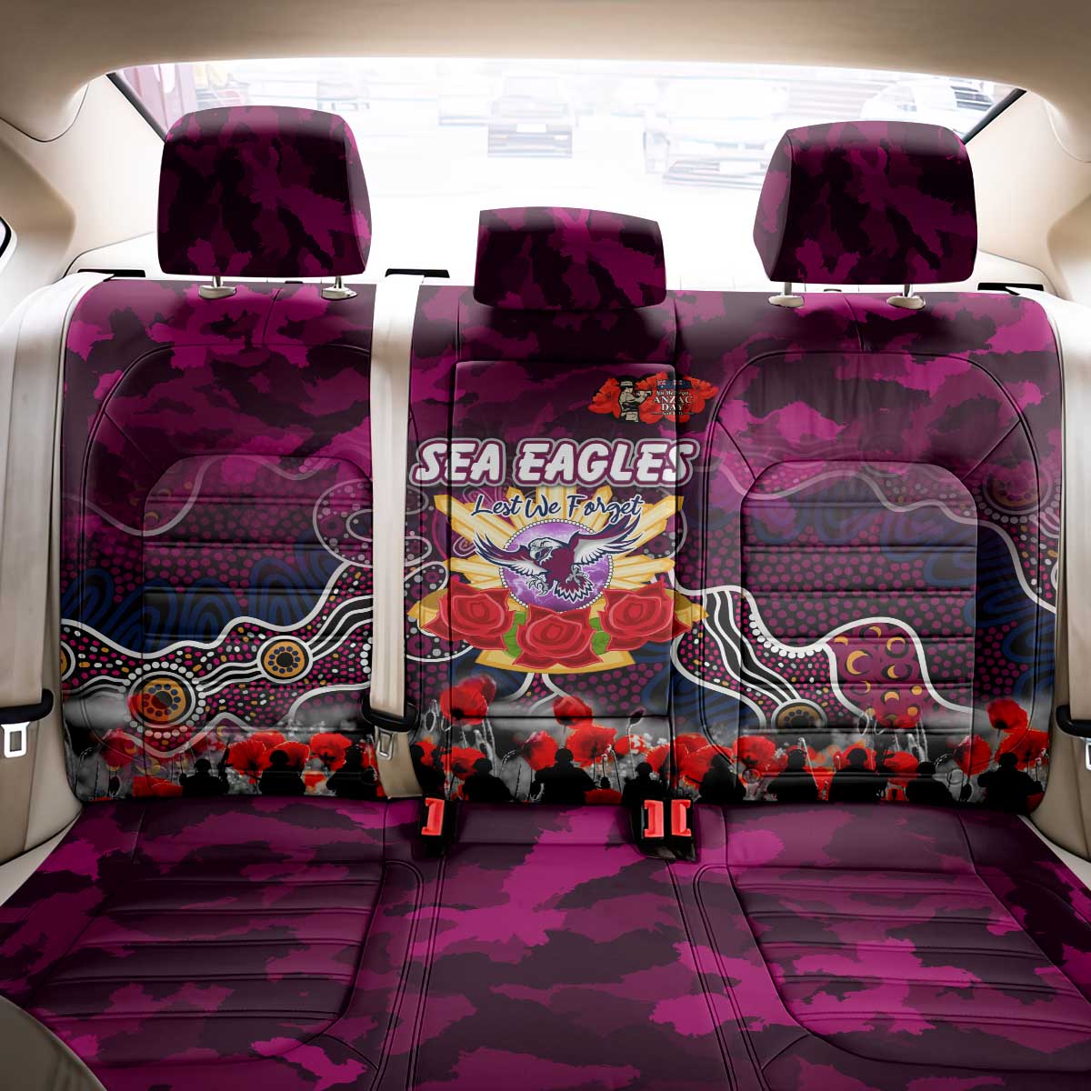 Sea Eagles ANZAC Day Back Car Seat Cover Australian Army - Lest We Forget