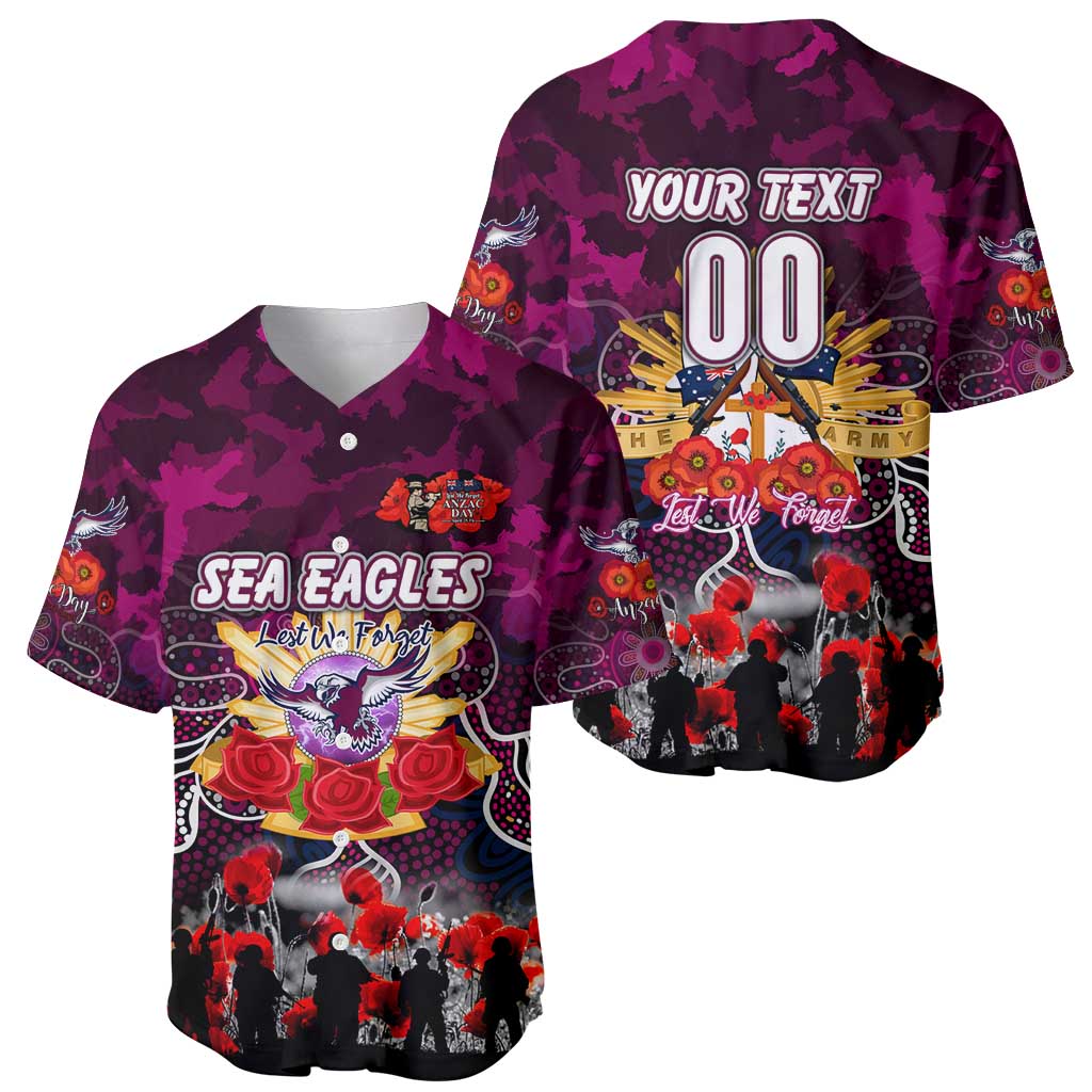 Personalized Sea Eagles ANZAC Day Baseball Jersey Australian Army - Lest We Forget