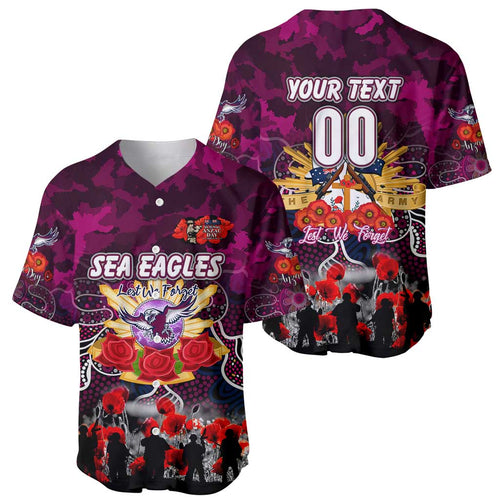 Personalized Sea Eagles ANZAC Day Baseball Jersey Australian Army - Lest We Forget