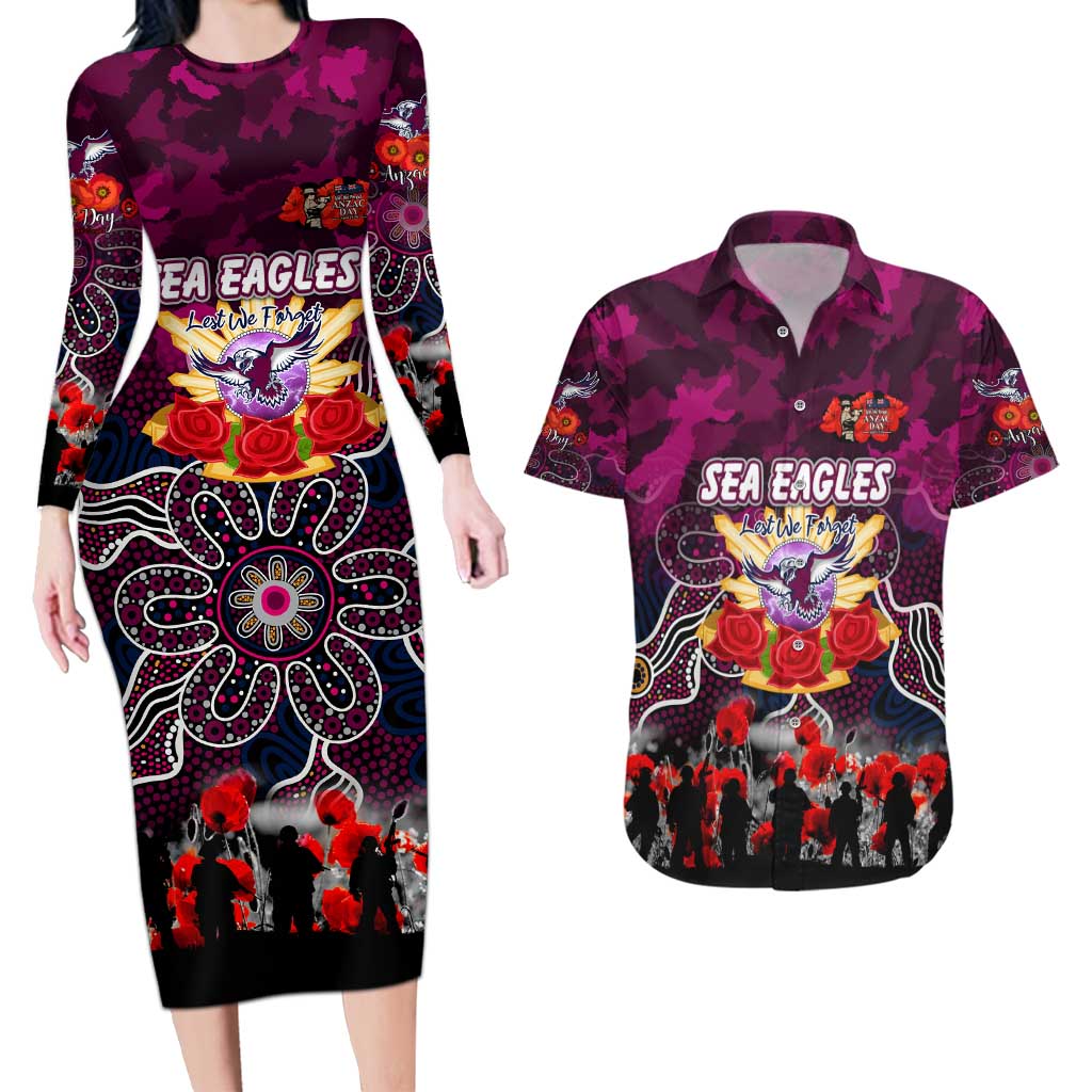 Personalized Sea Eagles ANZAC Day Couples Matching Long Sleeve Bodycon Dress and Hawaiian Shirt Australian Army - Lest We Forget