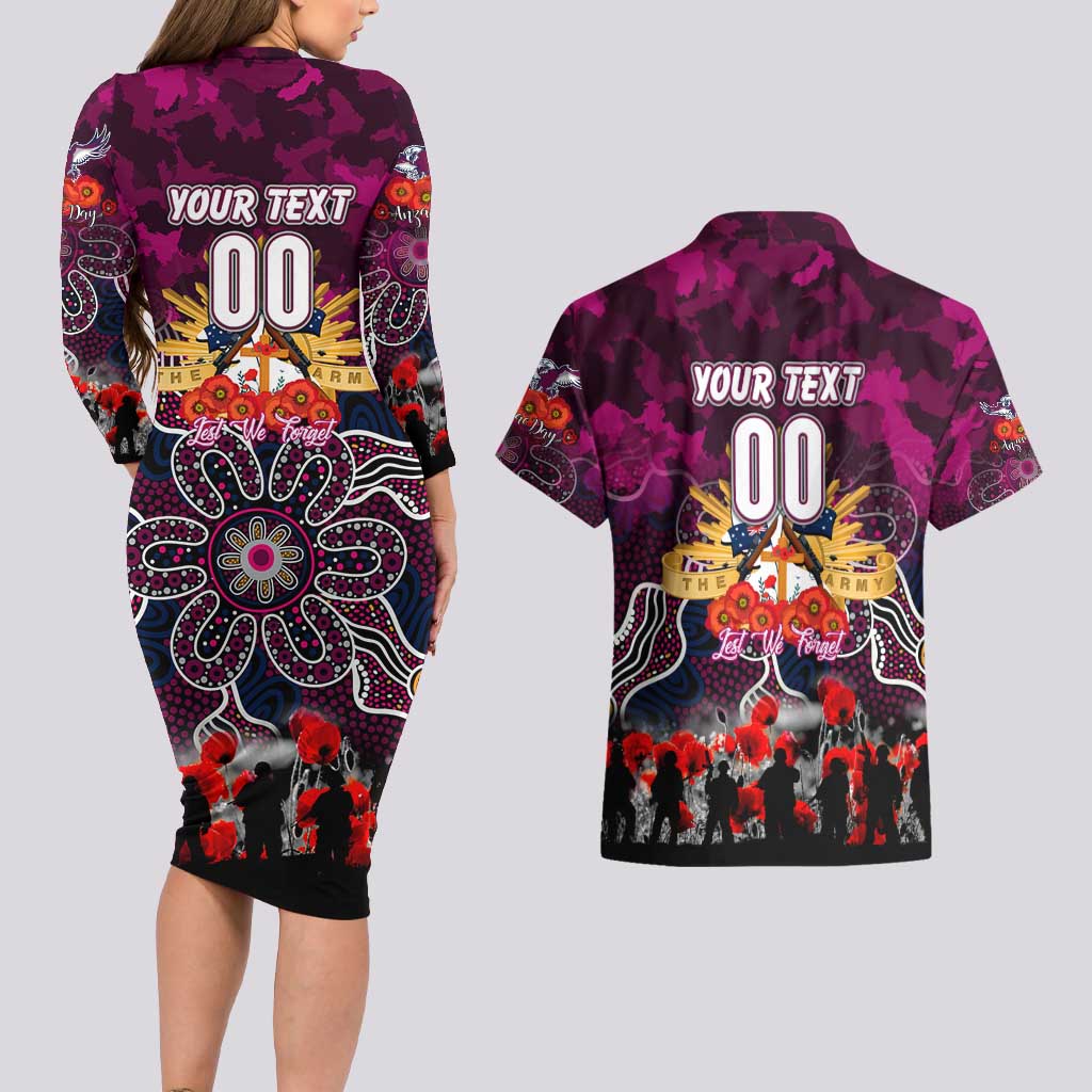 Personalized Sea Eagles ANZAC Day Couples Matching Long Sleeve Bodycon Dress and Hawaiian Shirt Australian Army - Lest We Forget