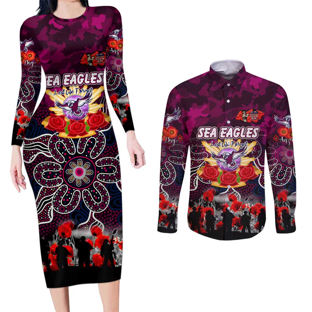 Personalized Sea Eagles ANZAC Day Couples Matching Long Sleeve Bodycon Dress and Long Sleeve Button Shirt Australian Army - Lest We Forget