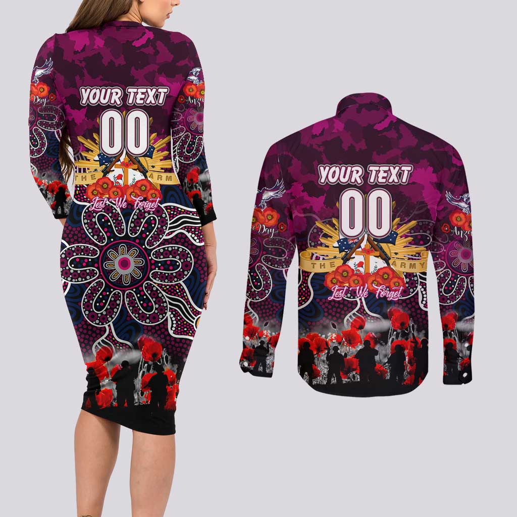 Personalized Sea Eagles ANZAC Day Couples Matching Long Sleeve Bodycon Dress and Long Sleeve Button Shirt Australian Army - Lest We Forget