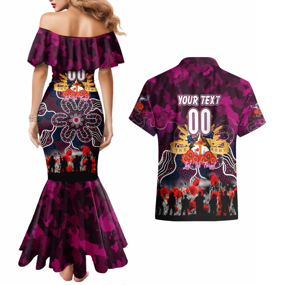 Personalized Sea Eagles ANZAC Day Couples Matching Mermaid Dress and Hawaiian Shirt Australian Army - Lest We Forget