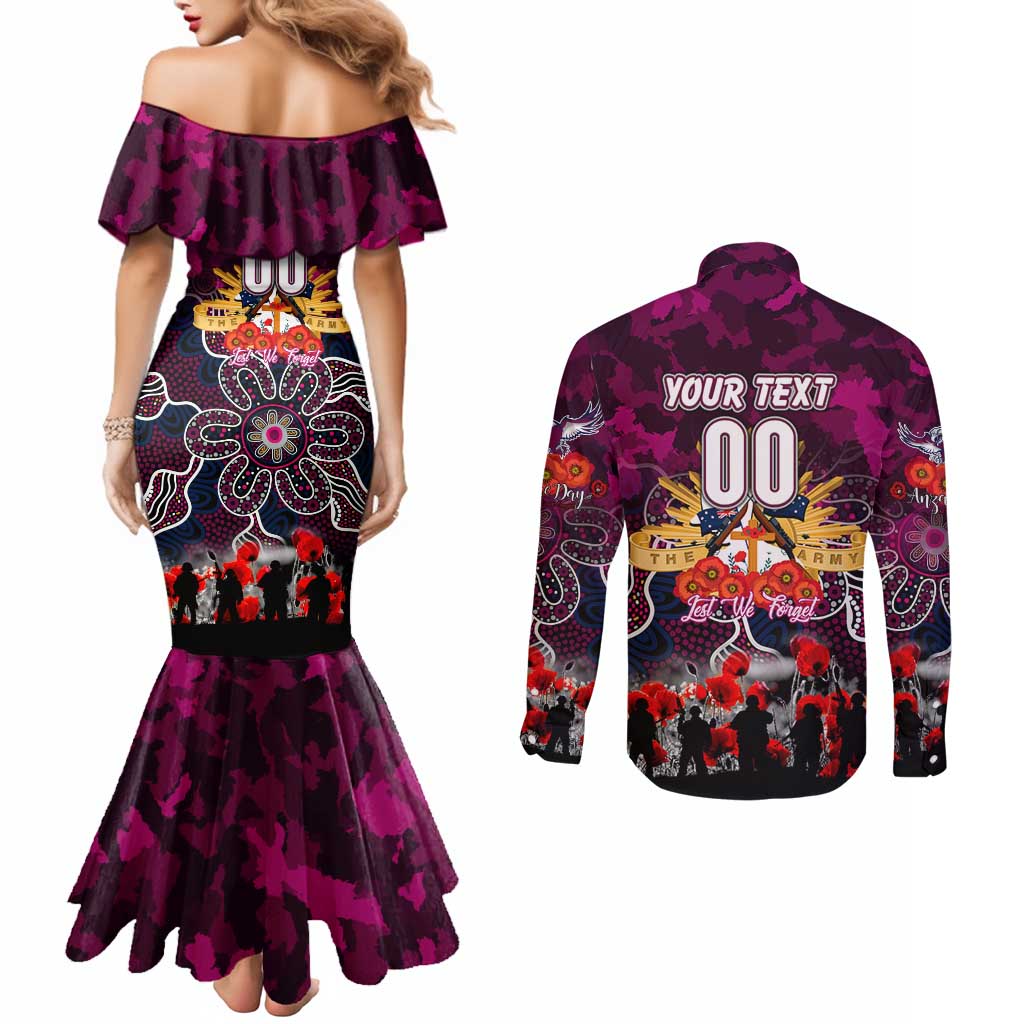 Personalized Sea Eagles ANZAC Day Couples Matching Mermaid Dress and Long Sleeve Button Shirt Australian Army - Lest We Forget