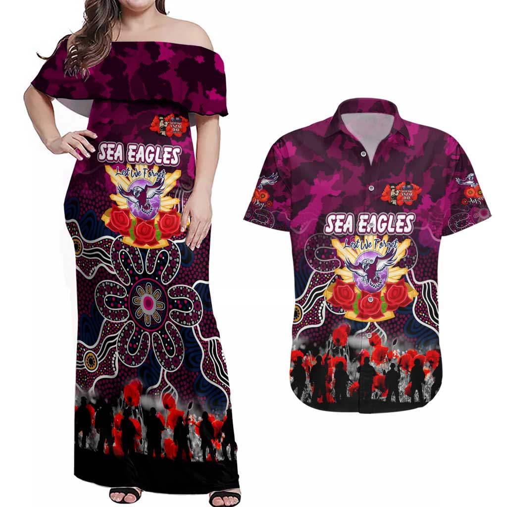 Personalized Sea Eagles ANZAC Day Couples Matching Off Shoulder Maxi Dress and Hawaiian Shirt Australian Army - Lest We Forget