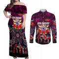 Personalized Sea Eagles ANZAC Day Couples Matching Off Shoulder Maxi Dress and Long Sleeve Button Shirt Australian Army - Lest We Forget
