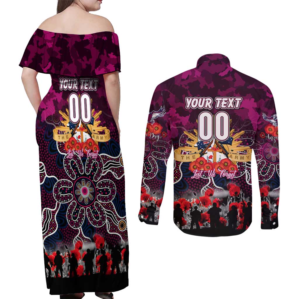 Personalized Sea Eagles ANZAC Day Couples Matching Off Shoulder Maxi Dress and Long Sleeve Button Shirt Australian Army - Lest We Forget