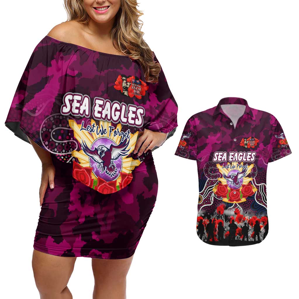 Personalized Sea Eagles ANZAC Day Couples Matching Off Shoulder Short Dress and Hawaiian Shirt Australian Army - Lest We Forget