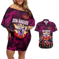 Personalized Sea Eagles ANZAC Day Couples Matching Off Shoulder Short Dress and Hawaiian Shirt Australian Army - Lest We Forget