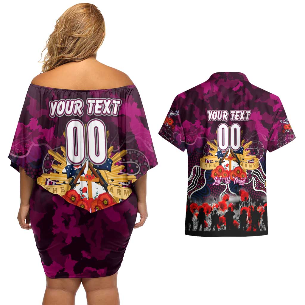 Personalized Sea Eagles ANZAC Day Couples Matching Off Shoulder Short Dress and Hawaiian Shirt Australian Army - Lest We Forget