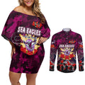 Personalized Sea Eagles ANZAC Day Couples Matching Off Shoulder Short Dress and Long Sleeve Button Shirt Australian Army - Lest We Forget