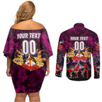 Personalized Sea Eagles ANZAC Day Couples Matching Off Shoulder Short Dress and Long Sleeve Button Shirt Australian Army - Lest We Forget