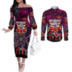 Personalized Sea Eagles ANZAC Day Couples Matching Off The Shoulder Long Sleeve Dress and Long Sleeve Button Shirt Australian Army - Lest We Forget