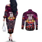 Personalized Sea Eagles ANZAC Day Couples Matching Off The Shoulder Long Sleeve Dress and Long Sleeve Button Shirt Australian Army - Lest We Forget