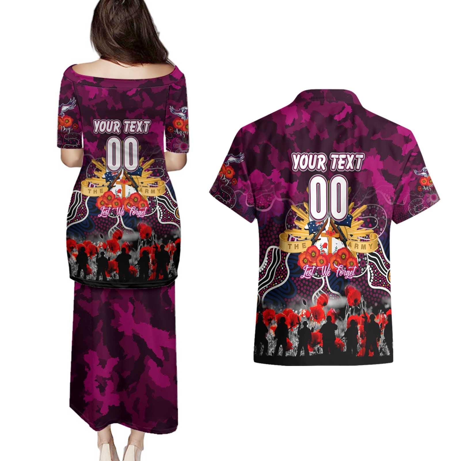 Personalized Sea Eagles ANZAC Day Couples Matching Puletasi and Hawaiian Shirt Australian Army - Lest We Forget