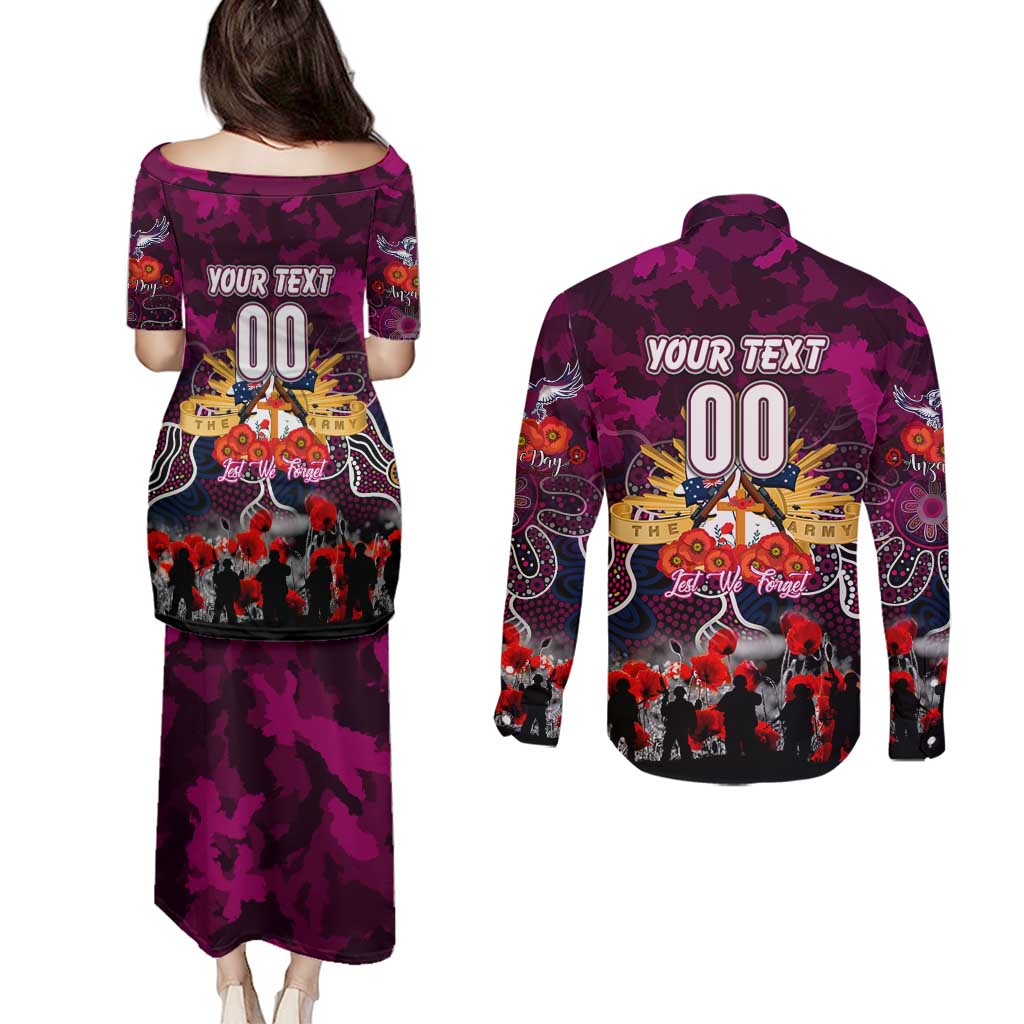 Personalized Sea Eagles ANZAC Day Couples Matching Puletasi and Long Sleeve Button Shirt Australian Army - Lest We Forget