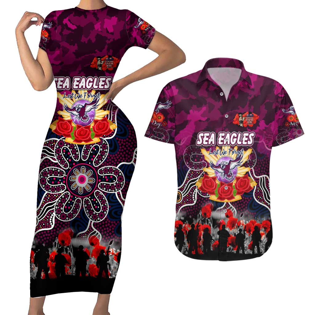 Personalized Sea Eagles ANZAC Day Couples Matching Short Sleeve Bodycon Dress and Hawaiian Shirt Australian Army - Lest We Forget