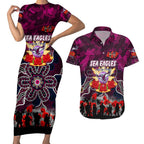 Personalized Sea Eagles ANZAC Day Couples Matching Short Sleeve Bodycon Dress and Hawaiian Shirt Australian Army - Lest We Forget
