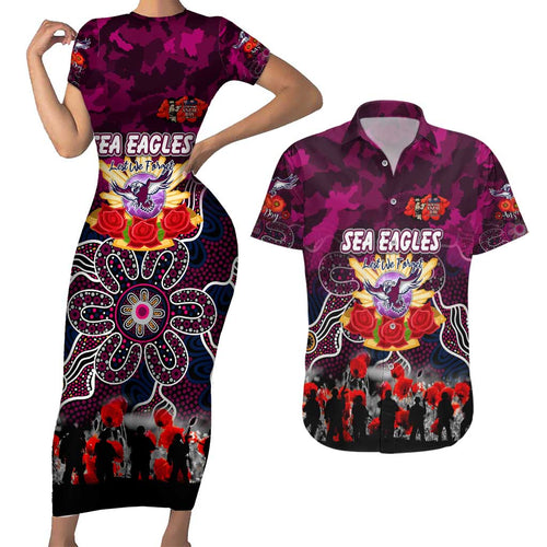 Personalized Sea Eagles ANZAC Day Couples Matching Short Sleeve Bodycon Dress and Hawaiian Shirt Australian Army - Lest We Forget