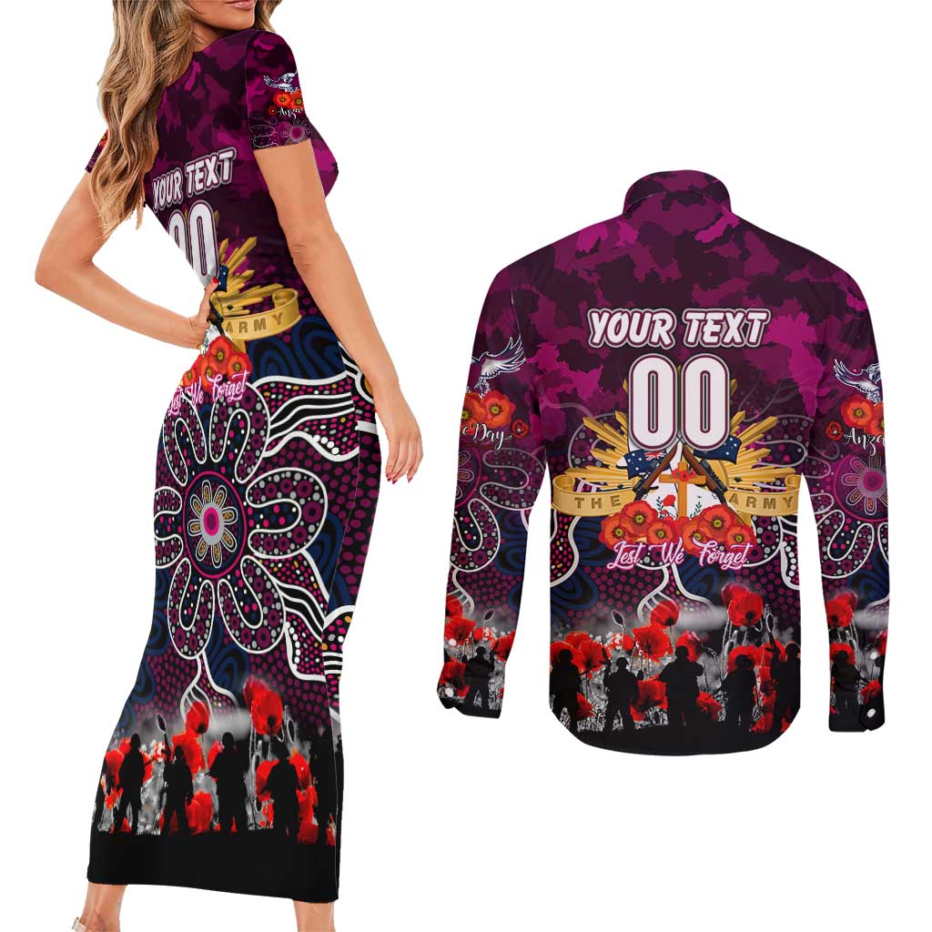 Personalized Sea Eagles ANZAC Day Couples Matching Short Sleeve Bodycon Dress and Long Sleeve Button Shirt Australian Army - Lest We Forget