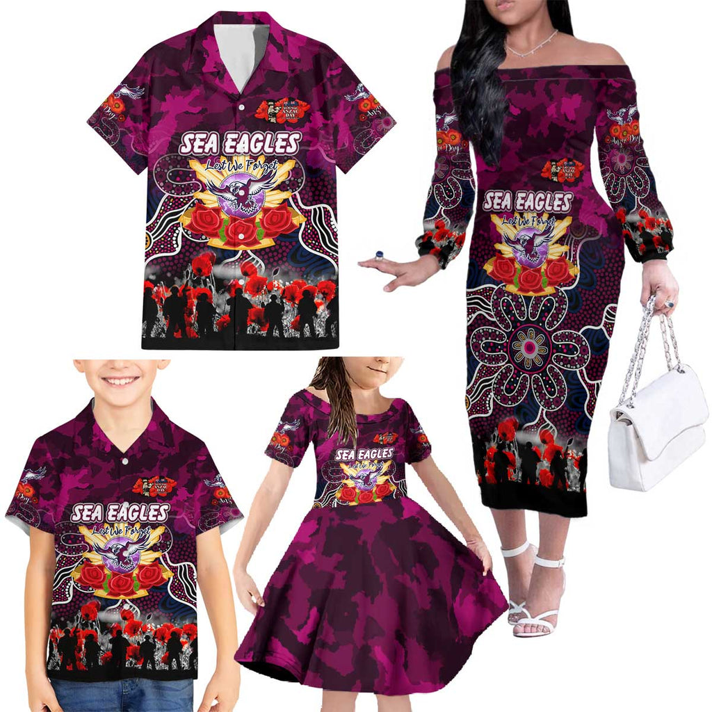Personalized Sea Eagles ANZAC Day Family Matching Off The Shoulder Long Sleeve Dress and Hawaiian Shirt Australian Army - Lest We Forget