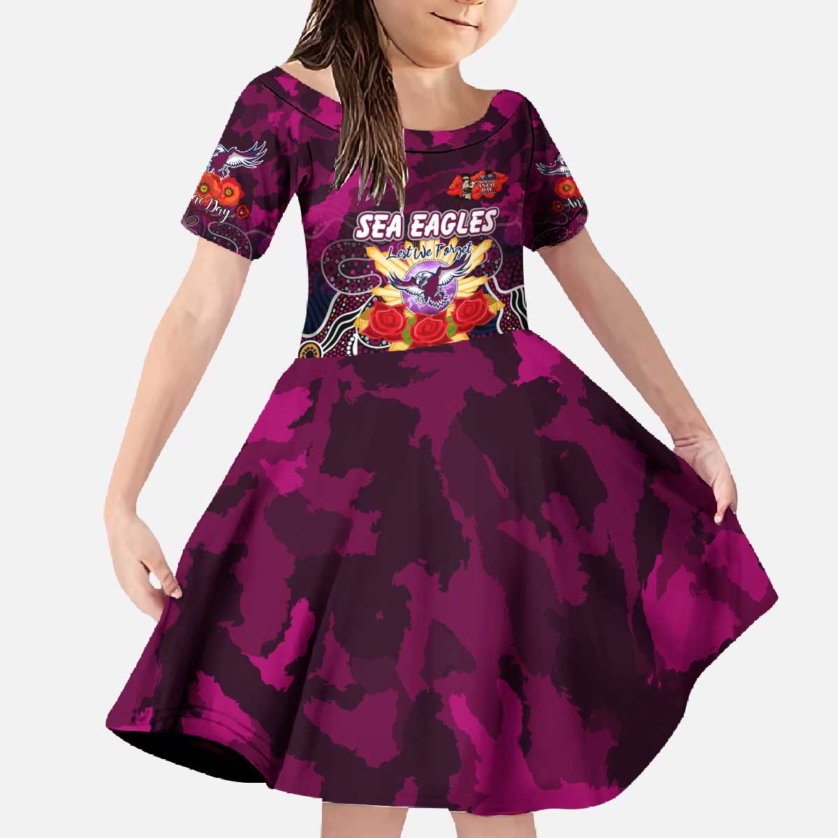Personalized Sea Eagles ANZAC Day Family Matching Off The Shoulder Long Sleeve Dress and Hawaiian Shirt Australian Army - Lest We Forget