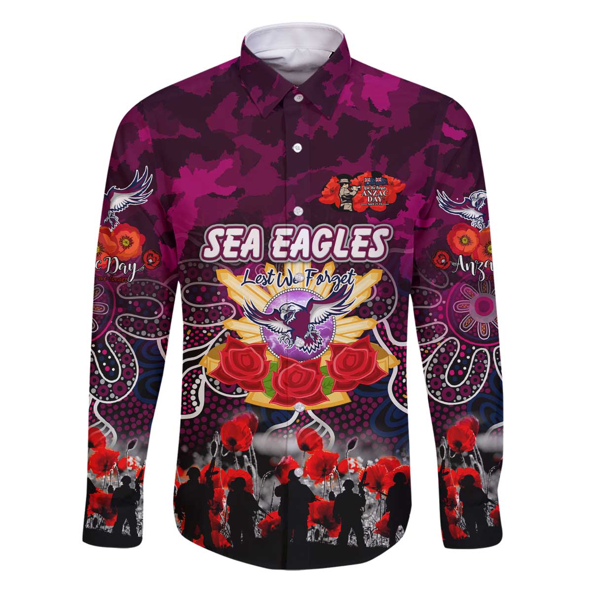 Personalized Sea Eagles ANZAC Day Family Matching Off The Shoulder Long Sleeve Dress and Hawaiian Shirt Australian Army - Lest We Forget