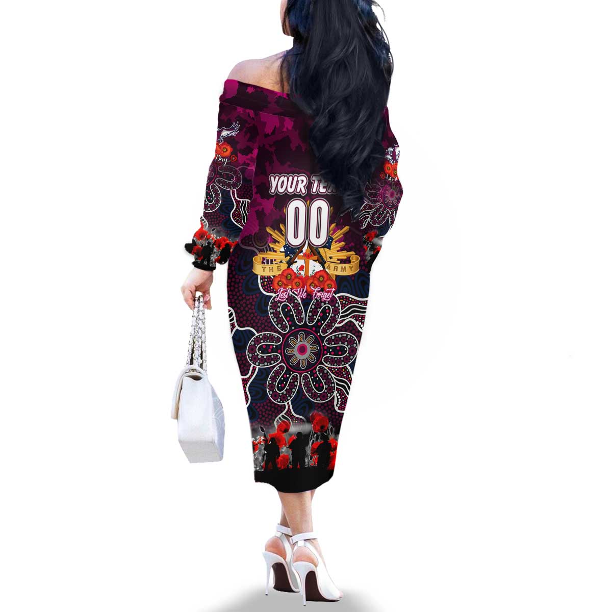 Personalized Sea Eagles ANZAC Day Family Matching Off The Shoulder Long Sleeve Dress and Hawaiian Shirt Australian Army - Lest We Forget