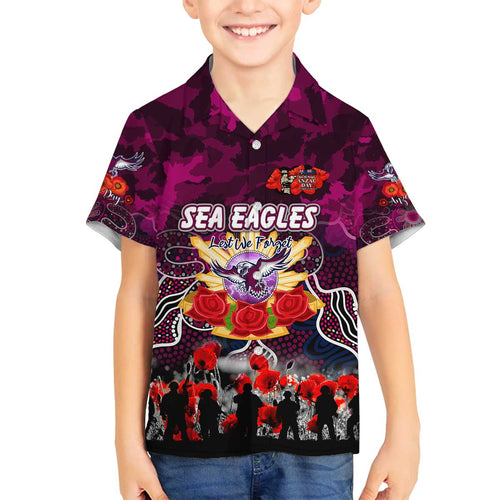 Personalized Sea Eagles ANZAC Day Family Matching Off The Shoulder Long Sleeve Dress and Hawaiian Shirt Australian Army - Lest We Forget