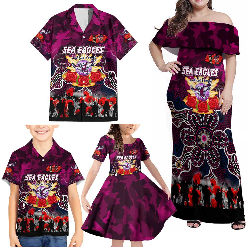 Personalized Sea Eagles ANZAC Day Family Matching Off Shoulder Maxi Dress and Hawaiian Shirt Australian Army - Lest We Forget
