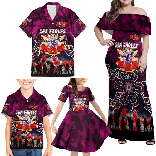 Personalized Sea Eagles ANZAC Day Family Matching Off Shoulder Maxi Dress and Hawaiian Shirt Australian Army - Lest We Forget