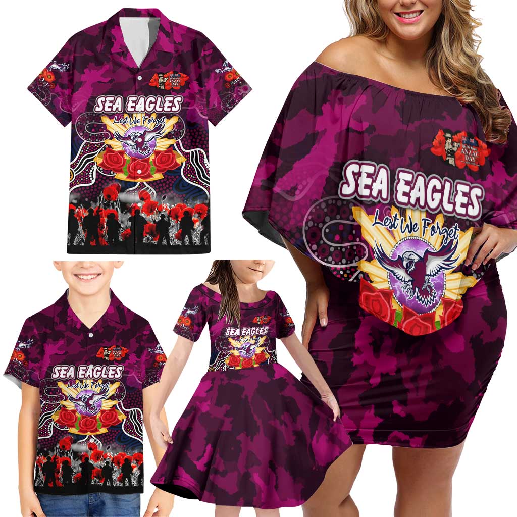 Personalized Sea Eagles ANZAC Day Family Matching Off Shoulder Short Dress and Hawaiian Shirt Australian Army - Lest We Forget
