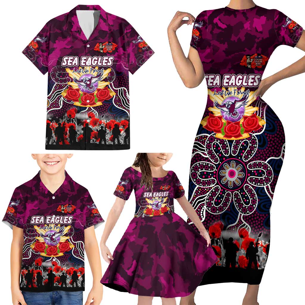 Personalized Sea Eagles ANZAC Day Family Matching Short Sleeve Bodycon Dress and Hawaiian Shirt Australian Army - Lest We Forget