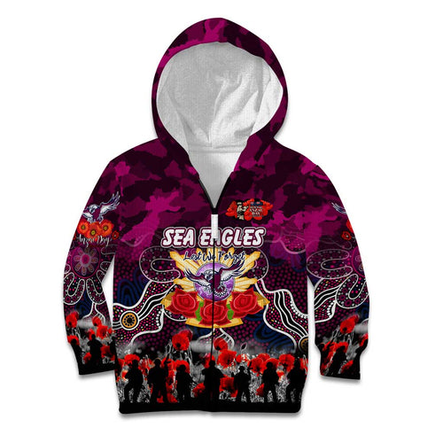 Personalized Sea Eagles ANZAC Day Kid Hoodie Australian Army - Lest We Forget
