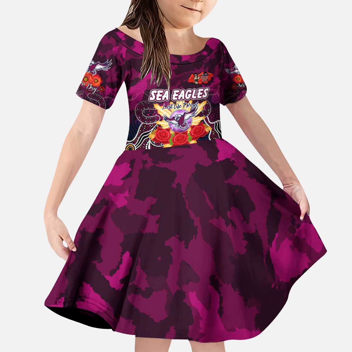 Personalized Sea Eagles ANZAC Day Kid Short Sleeve Dress Australian Army - Lest We Forget