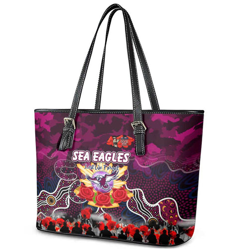 Sea Eagles ANZAC Day Leather Tote Bag Australian Army - Lest We Forget