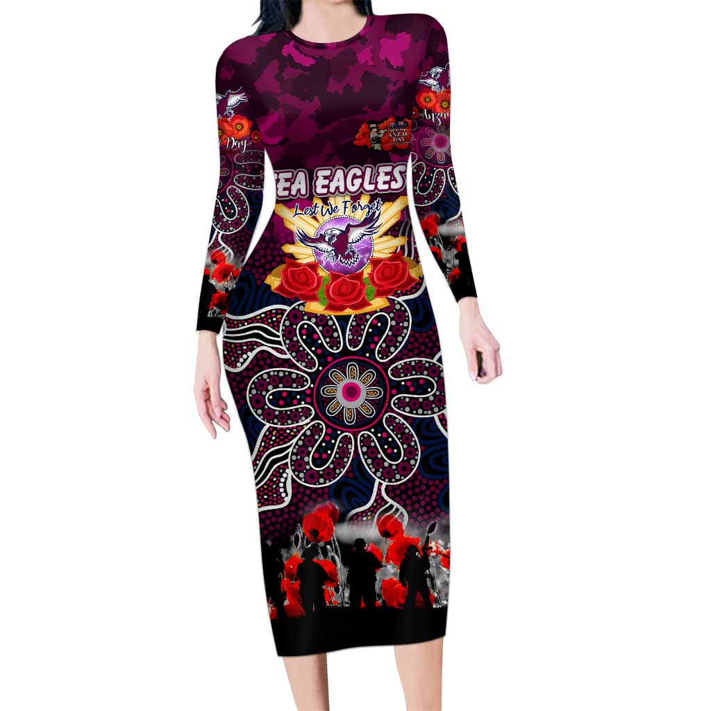 Personalized Sea Eagles ANZAC Day Long Sleeve Bodycon Dress Australian Army - Lest We Forget