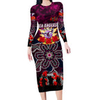 Personalized Sea Eagles ANZAC Day Long Sleeve Bodycon Dress Australian Army - Lest We Forget