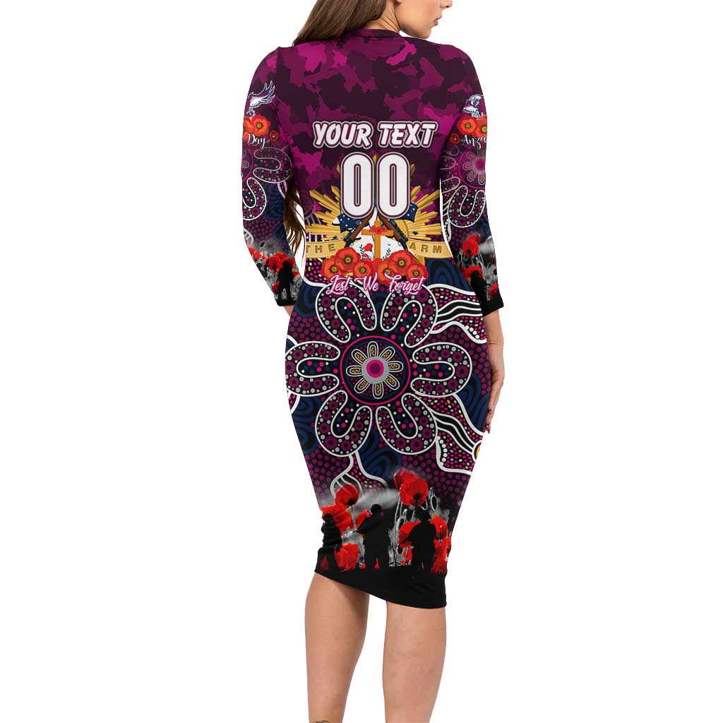 Personalized Sea Eagles ANZAC Day Long Sleeve Bodycon Dress Australian Army - Lest We Forget