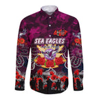 Personalized Sea Eagles ANZAC Day Long Sleeve Button Shirt Australian Army - Lest We Forget
