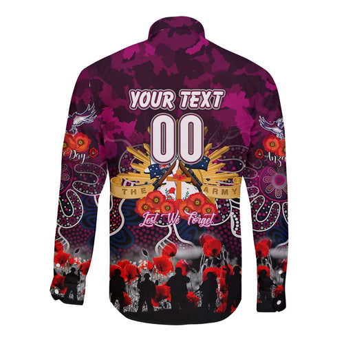 Personalized Sea Eagles ANZAC Day Long Sleeve Button Shirt Australian Army - Lest We Forget