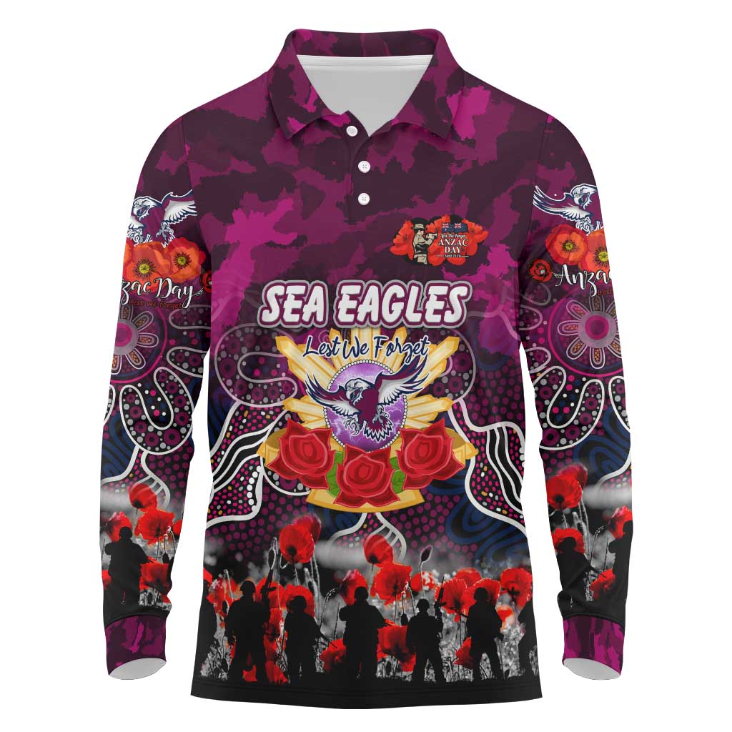 Personalized Sea Eagles ANZAC Day Long Sleeve Polo Shirt Australian Army - Lest We Forget