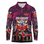 Personalized Sea Eagles ANZAC Day Long Sleeve Polo Shirt Australian Army - Lest We Forget