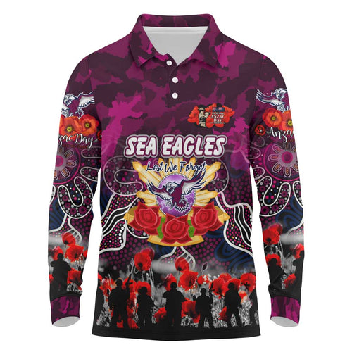 Personalized Sea Eagles ANZAC Day Long Sleeve Polo Shirt Australian Army - Lest We Forget