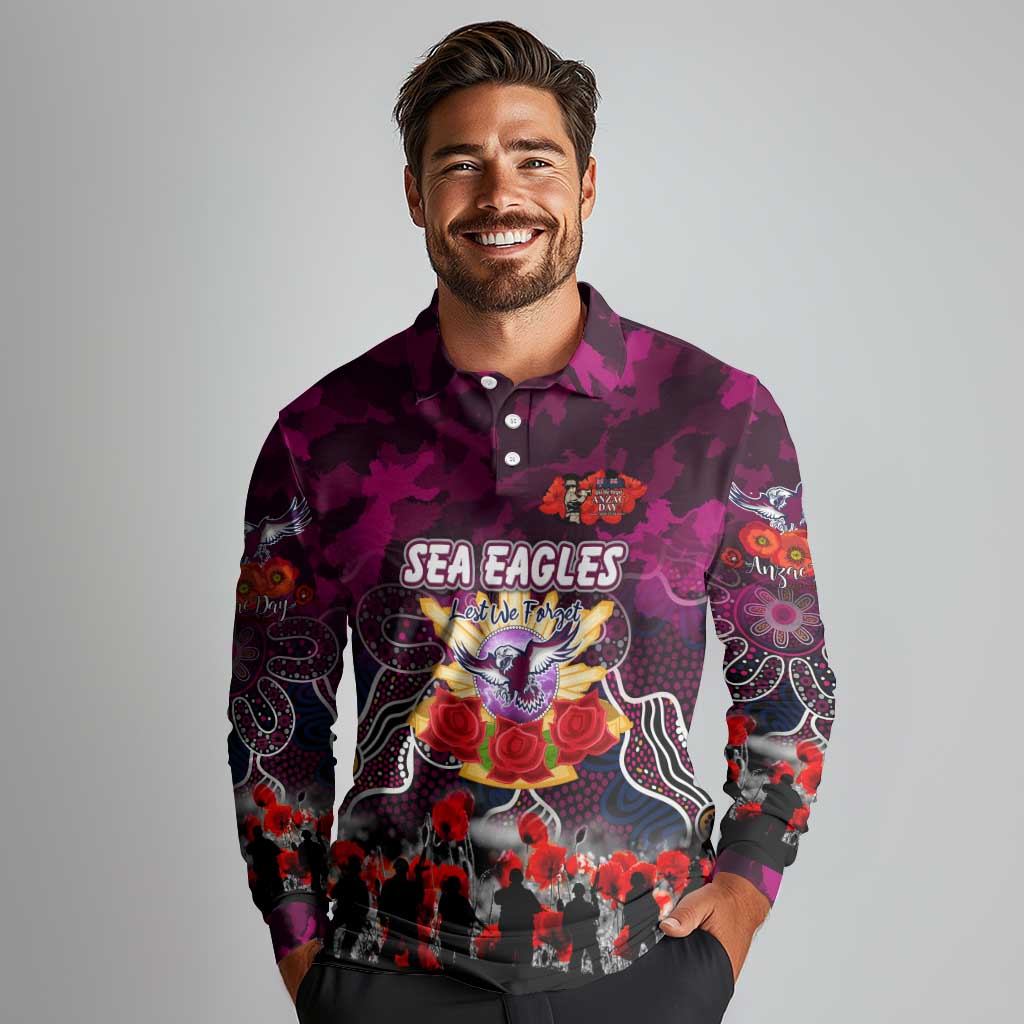 Personalized Sea Eagles ANZAC Day Long Sleeve Polo Shirt Australian Army - Lest We Forget
