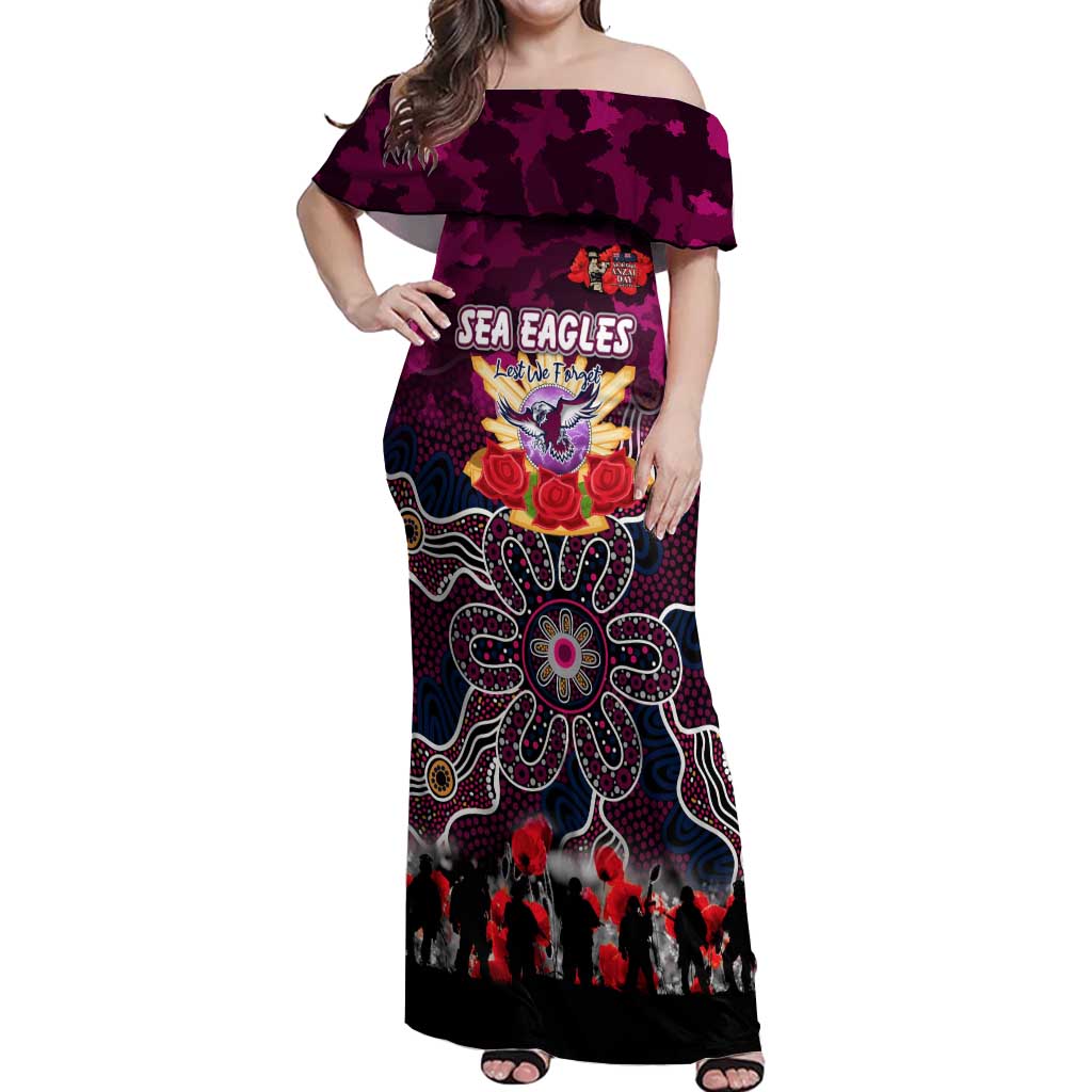 Personalized Sea Eagles ANZAC Day Off Shoulder Maxi Dress Australian Army - Lest We Forget